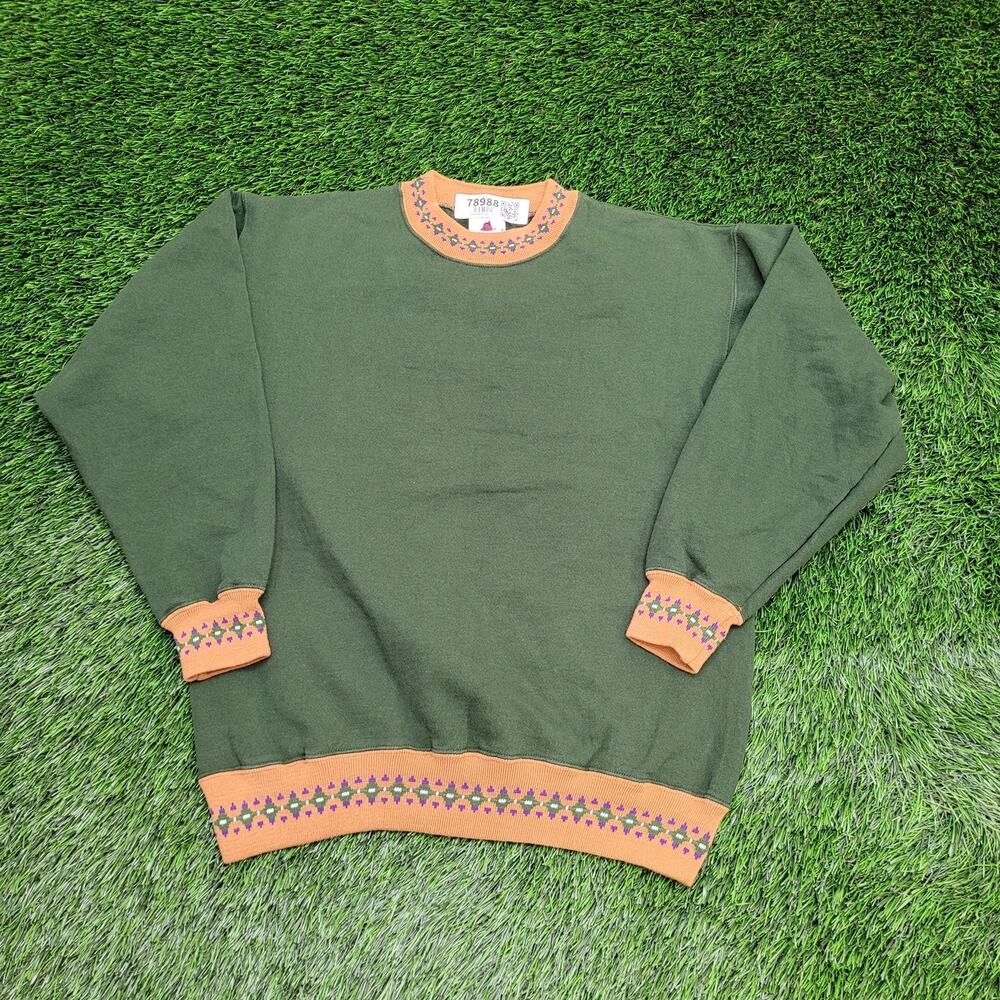 Vintage MOD Argyle Ringer Sweatshirt Womens Medium 20x24 USA